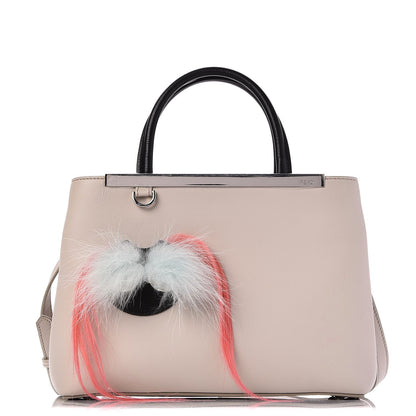 Fendi Vitello Dolce Fox Goat Bi-Color Sad Eyes Mirror Charm Petite 2Jours Tote Grigio Polvere Black 1 of 6