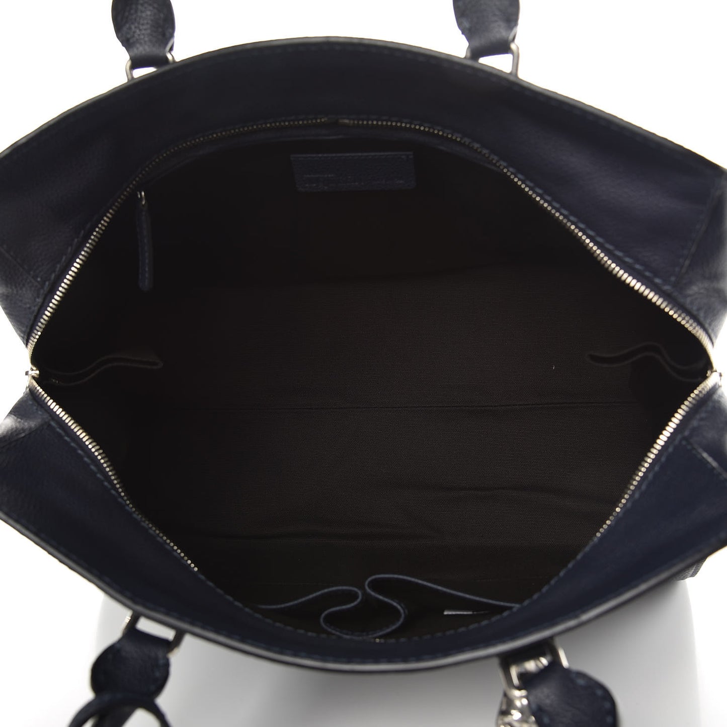Pebbled Calfskin Large Skull Padlock Zip Around Tote Navy