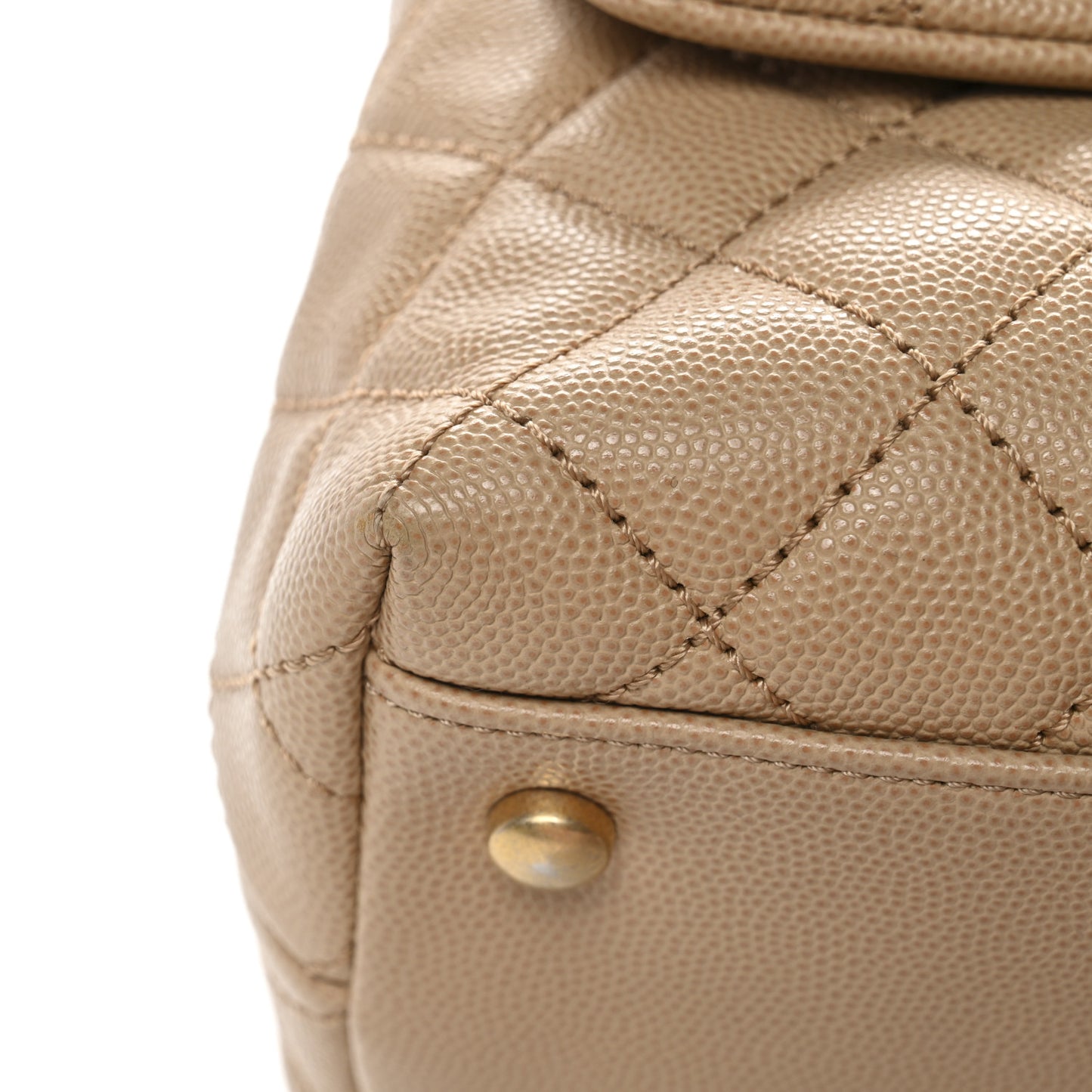 Caviar Quilted Small Coco Handle Flap Beige
