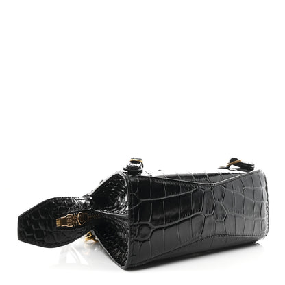 Balenciaga Shiny Supple Calfskin Crocodile Embossed Neo Classic Gold Hardware Nano City Crossbody Black 4 of 9
