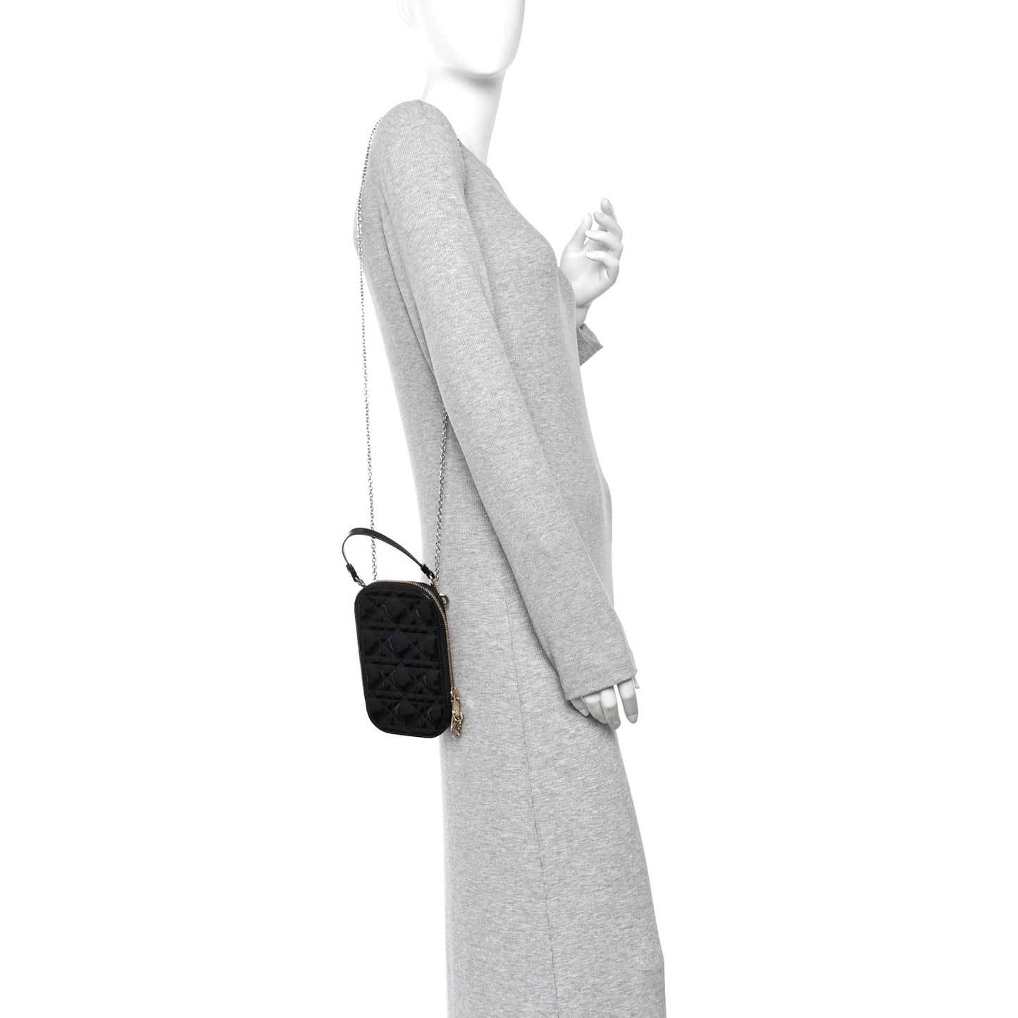 Patent Cannage Lady Dior Phone Holder Black