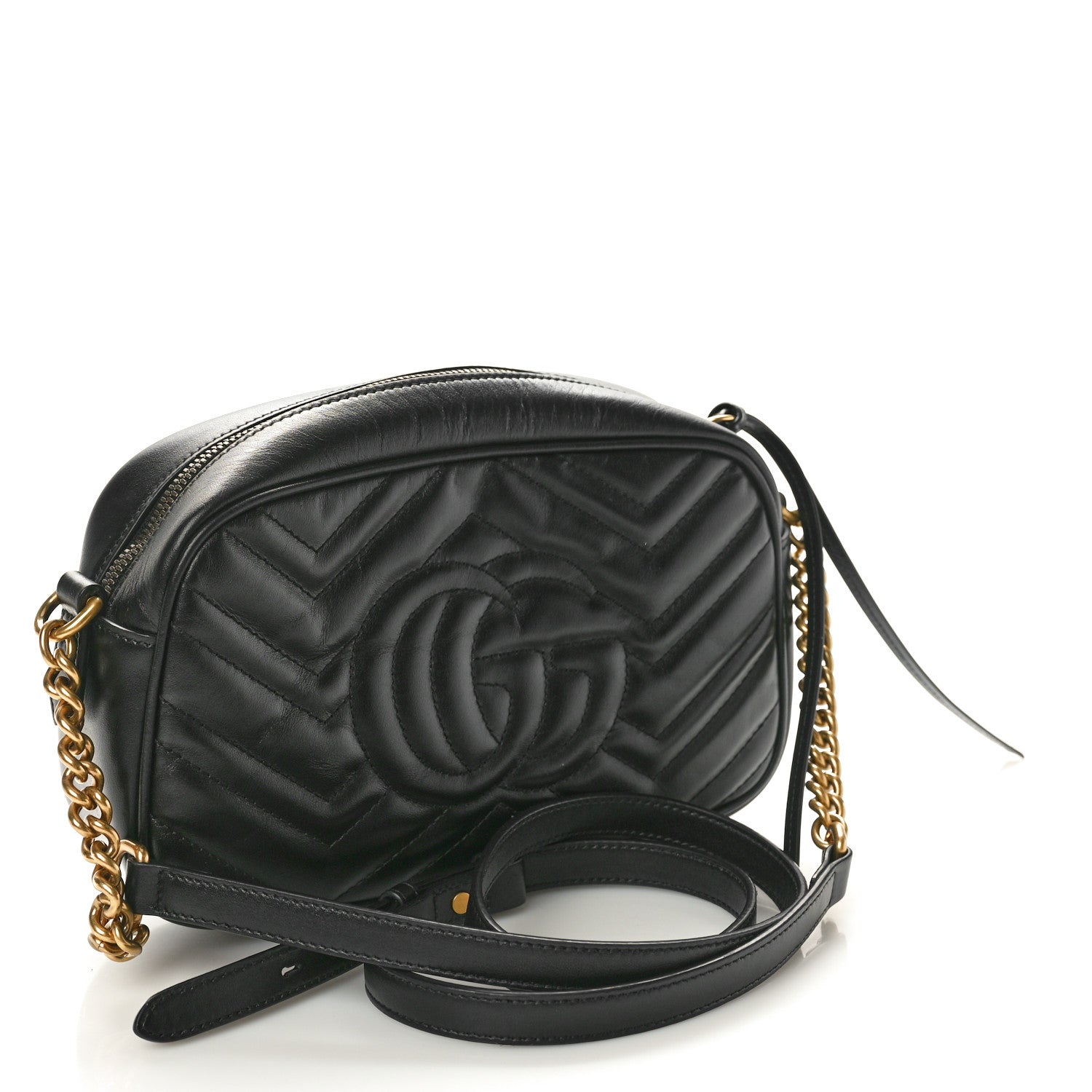 Gucci Calfskin Matelasse Small GG Marmont Chain Shoulder Bag Black 3 of 10