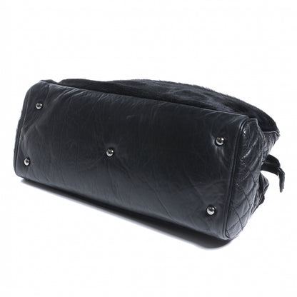 Chanel Aged Calfskin Pony Hair Quilted Miss Pony Bowler Black 4 of 8
