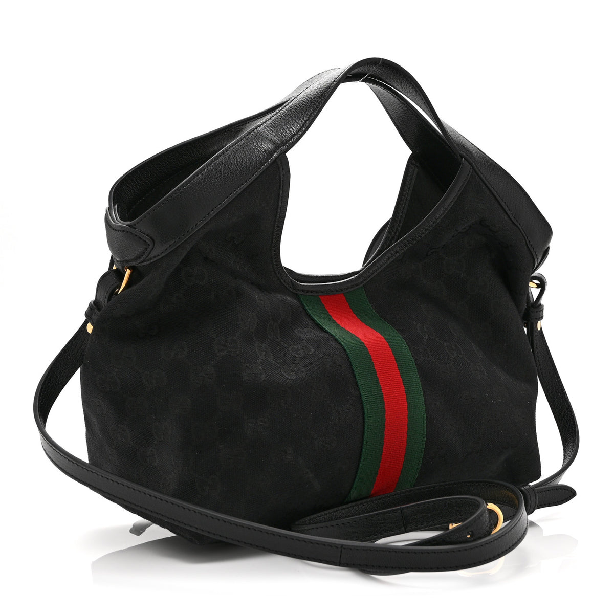 Gucci Denim GG Monogram Web Small Giglio Tote Black 4 of 11