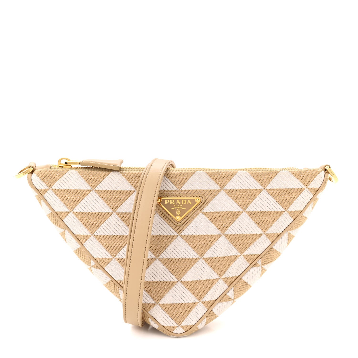 Prada Jacquard Triangolo Symbole Embroidered Mini Triangle Bag Corda Talco 1 of 10