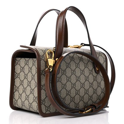 Gucci GG Supreme Monogram Azalea Calfskin Mini Horsebit 1955 Foldover Top Handle Bag Beige Ebony Brown Sugar 3 of 9