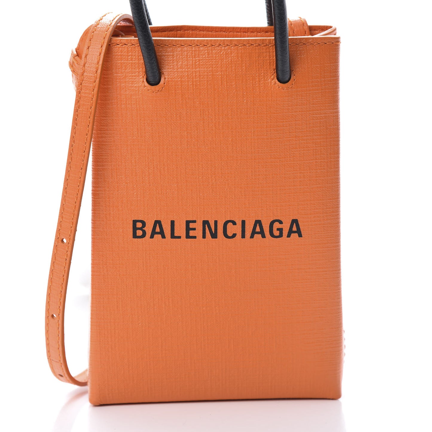 Squared Calfskin Logo Shopping Phone Holder Bag Orange