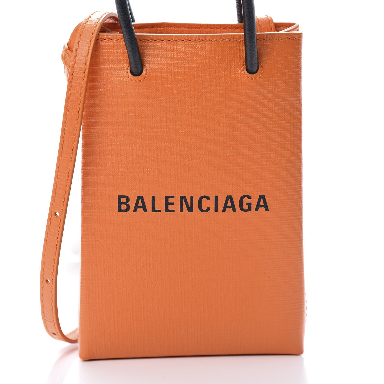 Balenciaga Squared Calfskin Logo Shopping Phone Holder Bag Orange 8 of 10