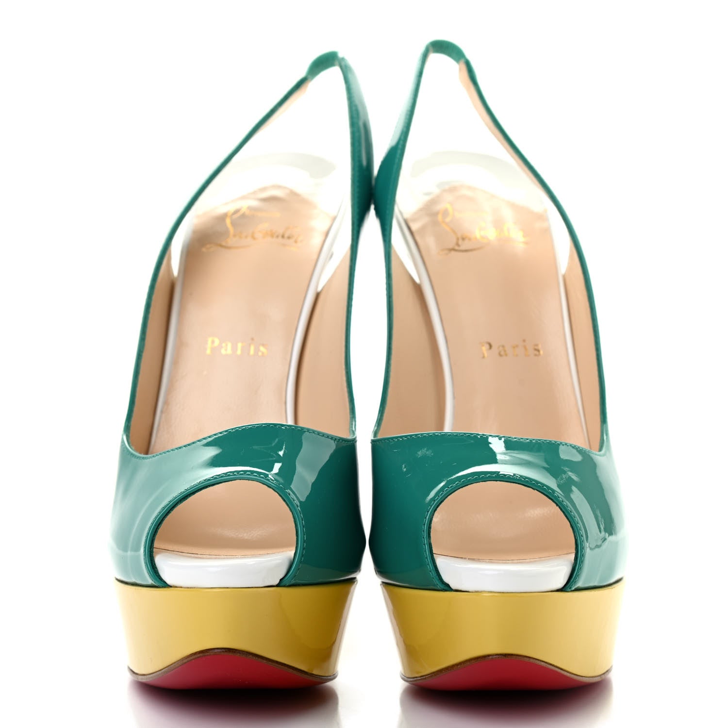 Christian Louboutin Patent Lady Peep Sling 150 Pumps 39 Jade Mimosa 2 of 7