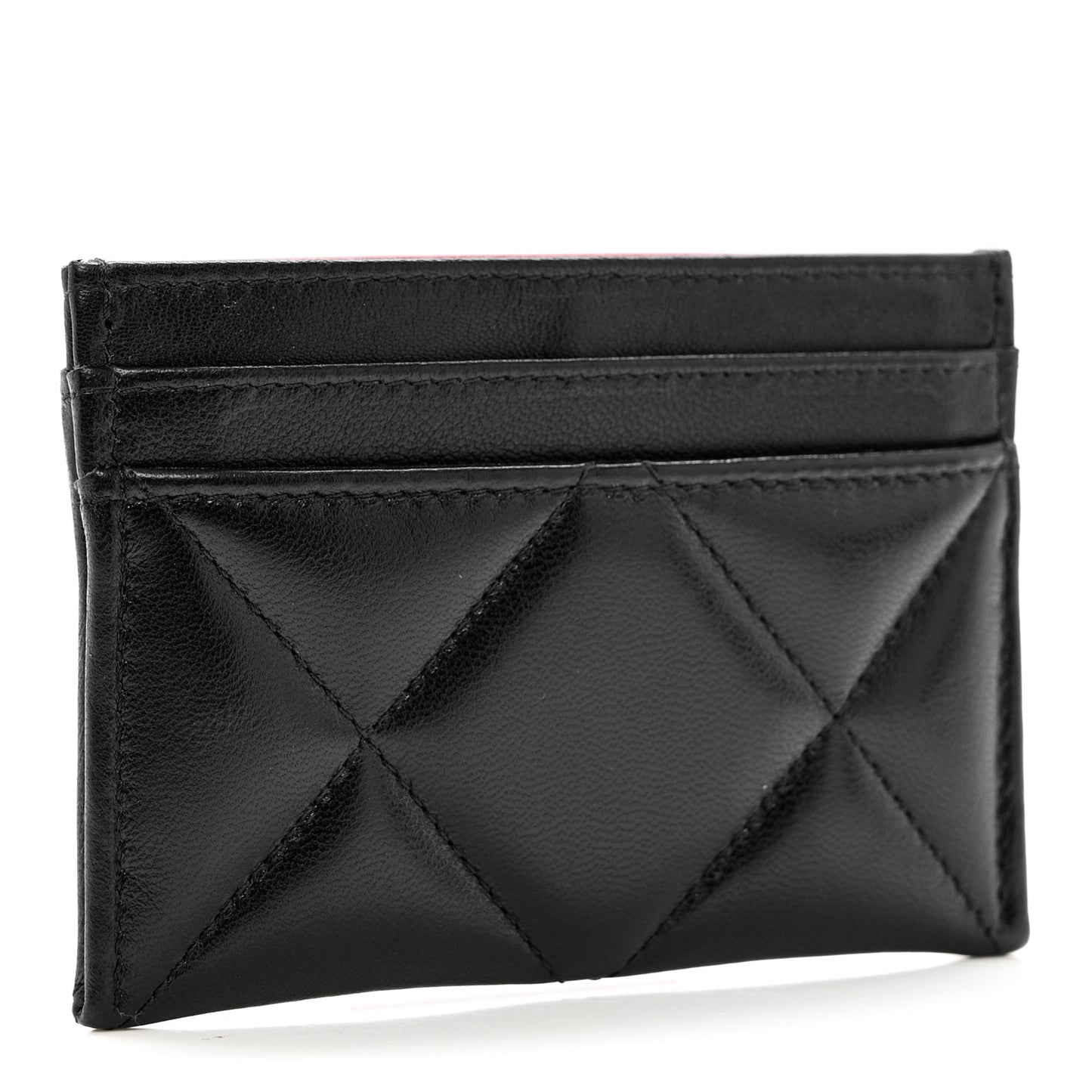 Lambskin Quilted Chanel 19 Card Holder Black