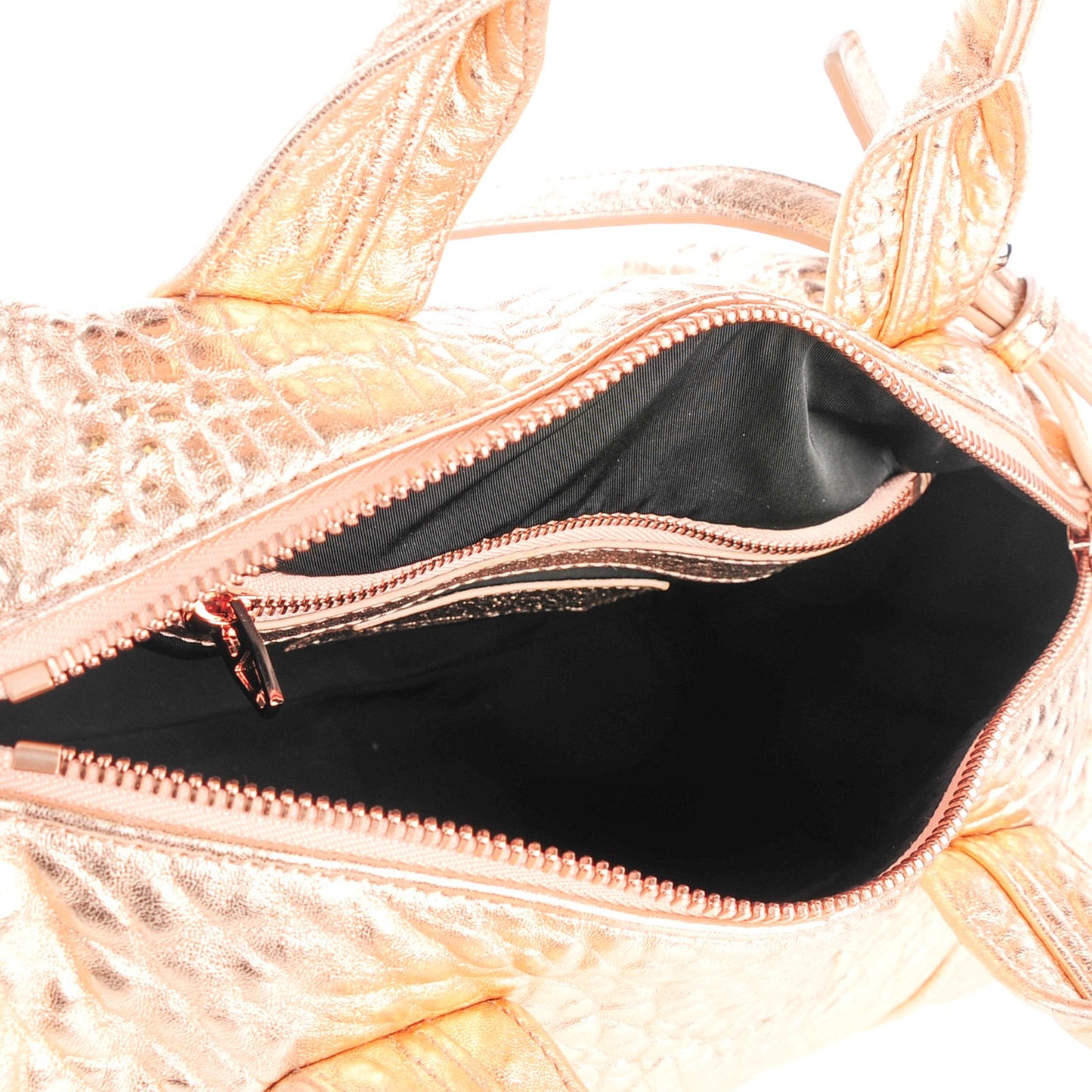 Metallic Pebbled Lambskin Rocco Rose Gold Hardware