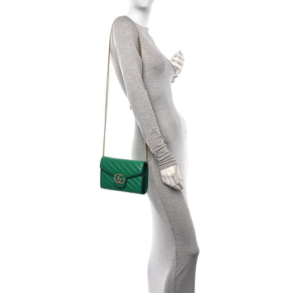 Gucci Azalea Calfskin Enamel Matelasse Diagonal Torchon GG Marmont Chain Wallet New Shamrock Emerald 2 of 13
