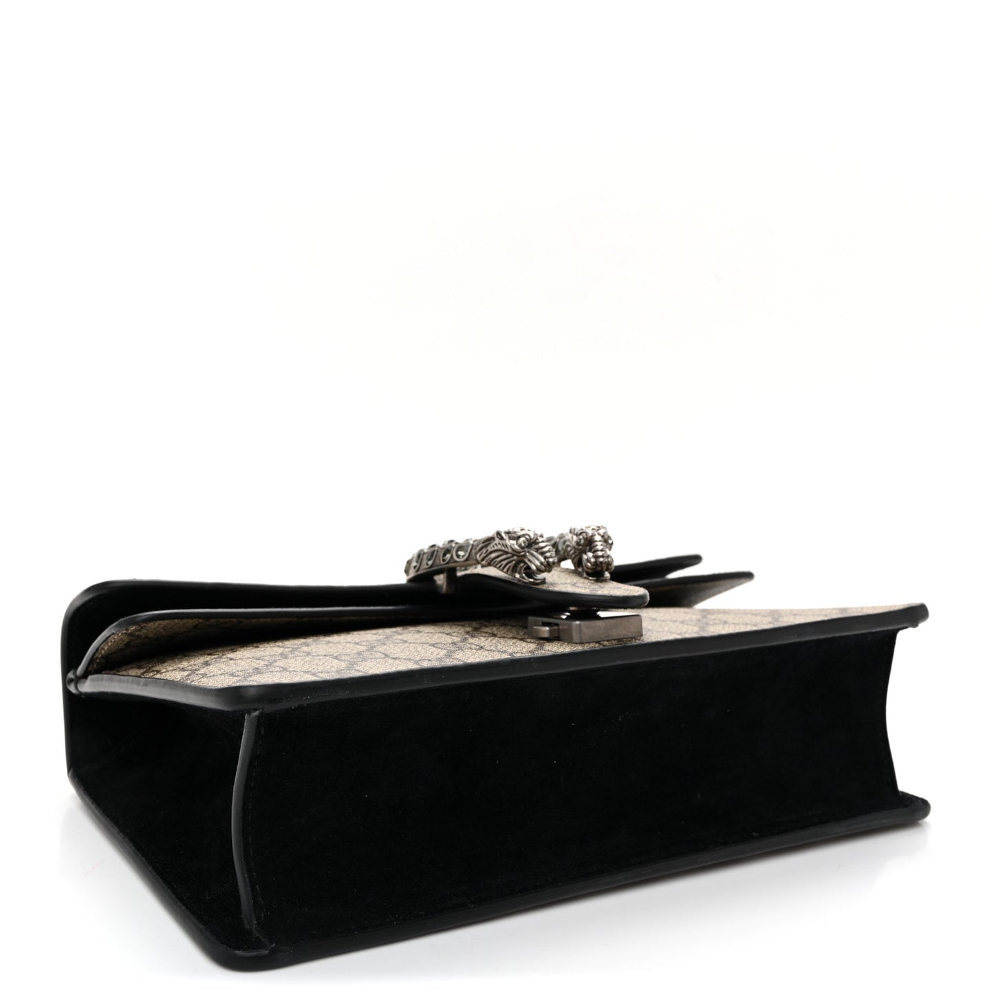 GG Supreme Monogram Suede Crystal Small Dionysus Shoulder Bag Beige Ebony Black
