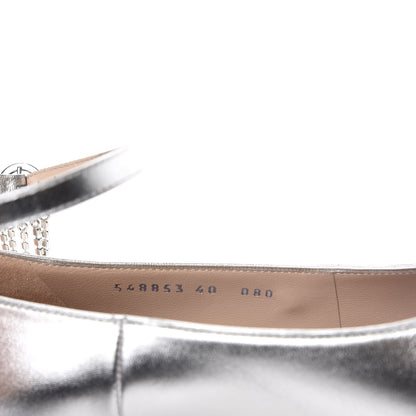 Gucci Metallic Nappa Crystal Square G Mid Heel Pumps 40 Silver 9 of 10