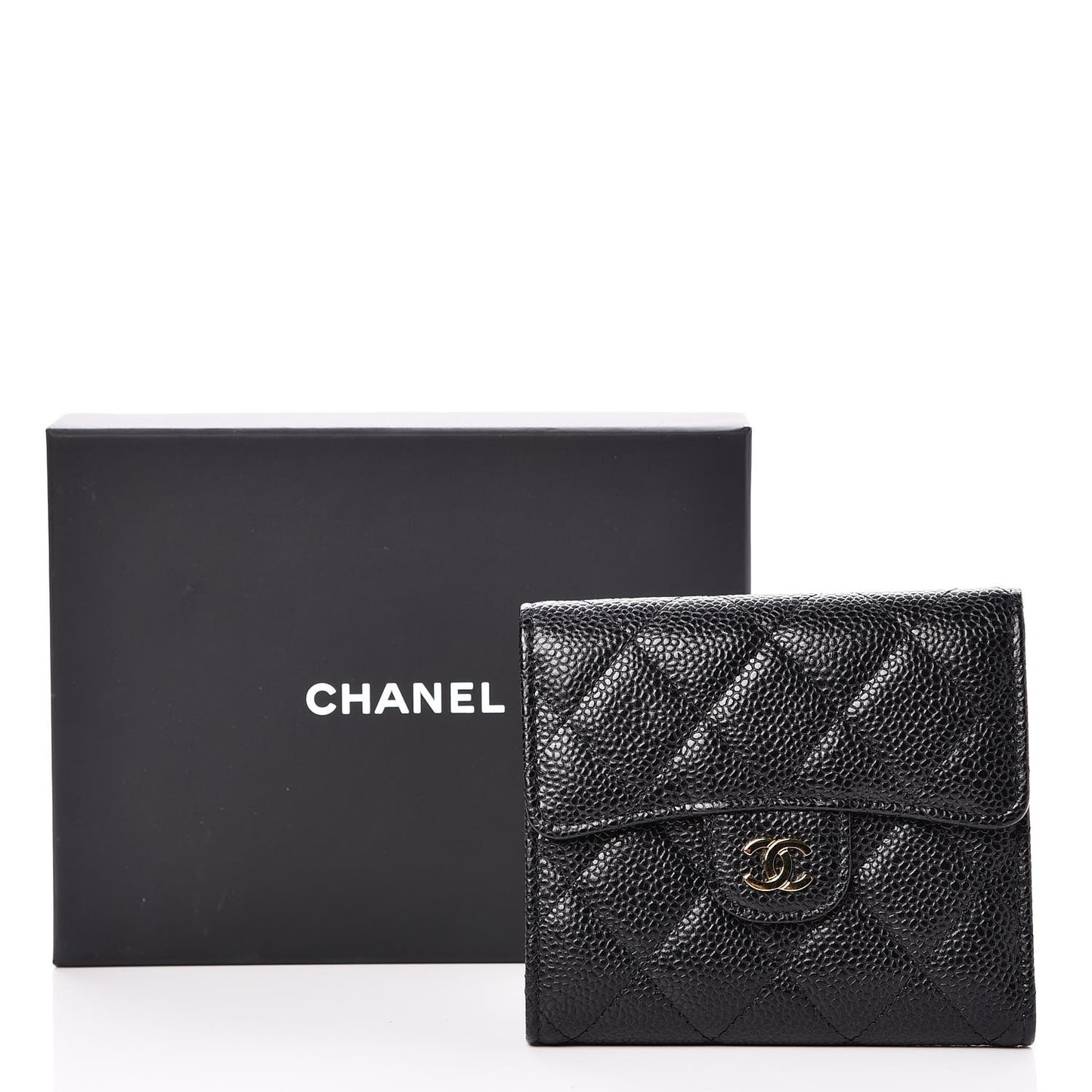 Caviar Quilted Compact Flap Wallet Black