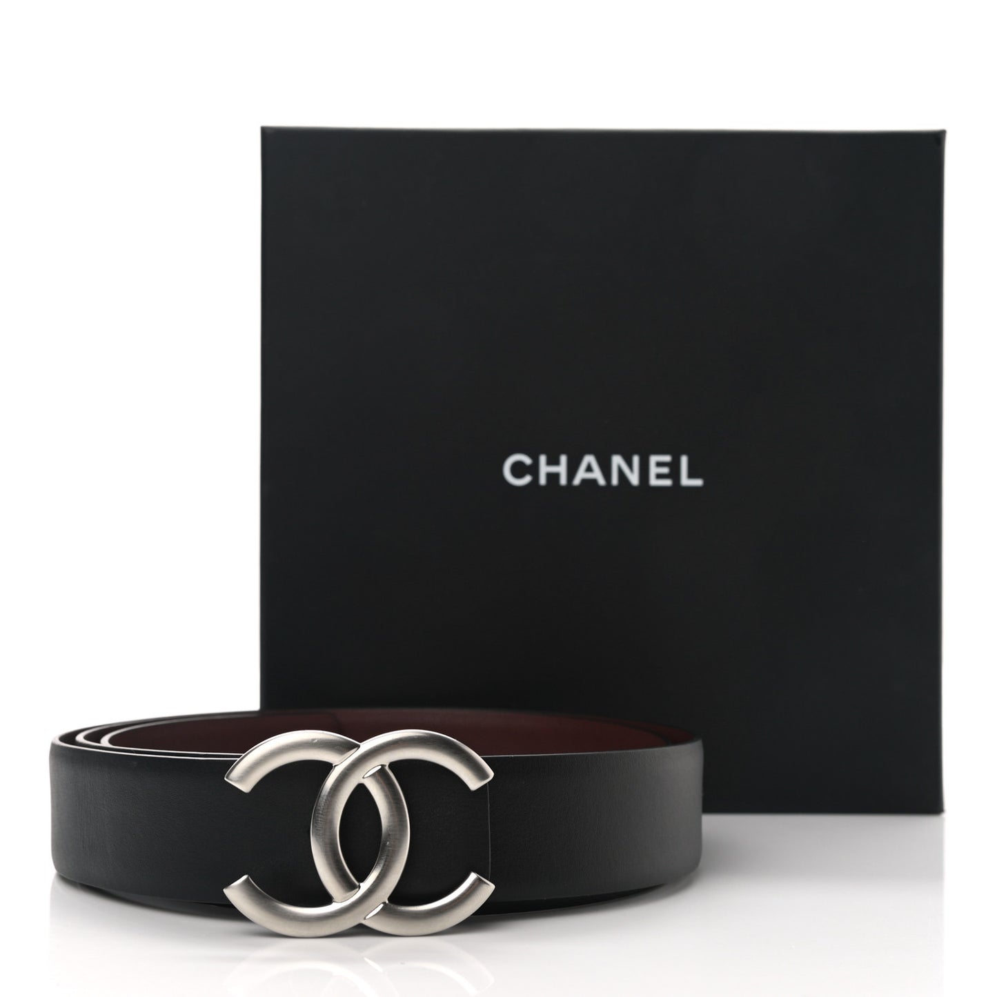Calfskin CC Reversible Belt 95 Black Burgundy