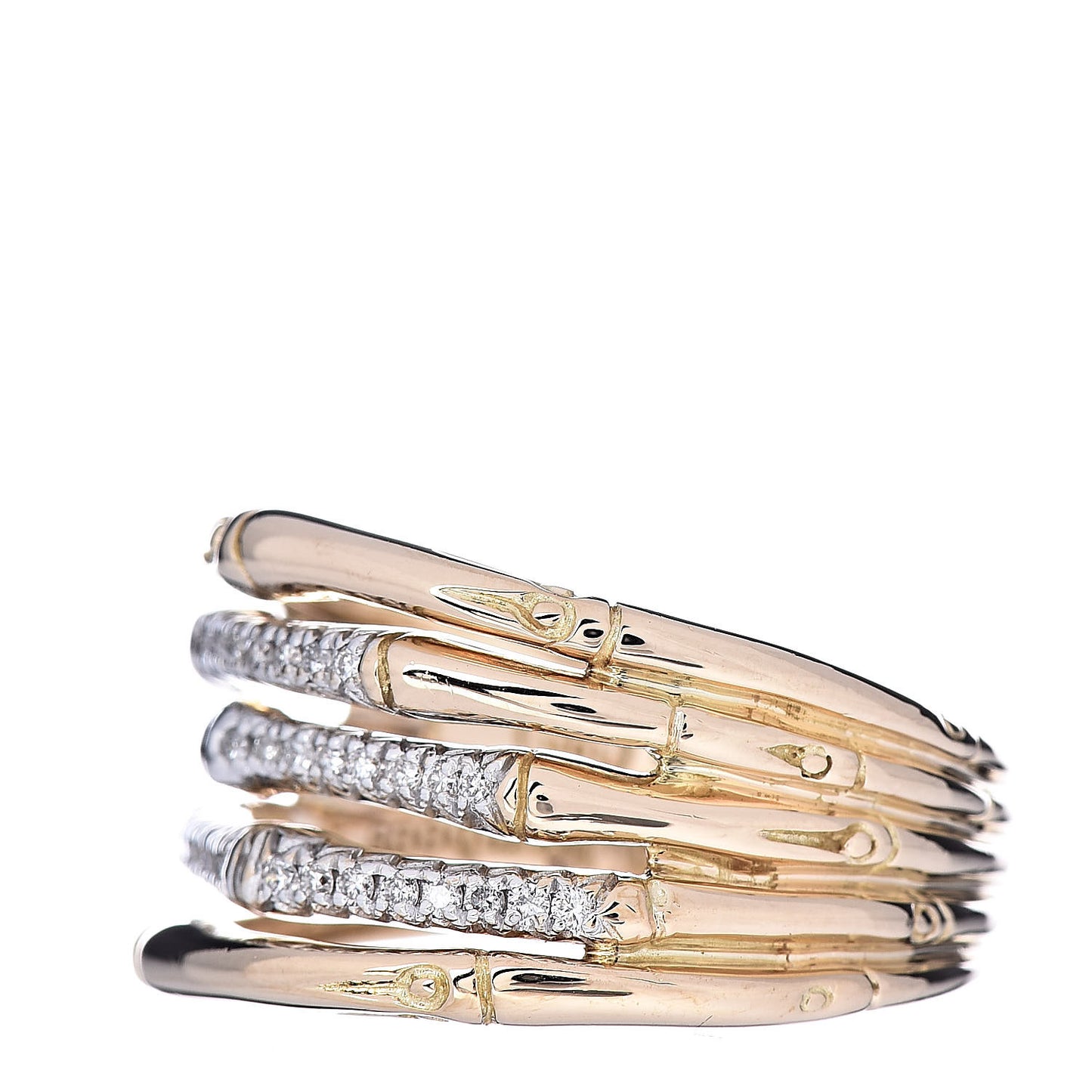 18K Yellow Gold Diamond Wide Bamboo Band Ring 54 7