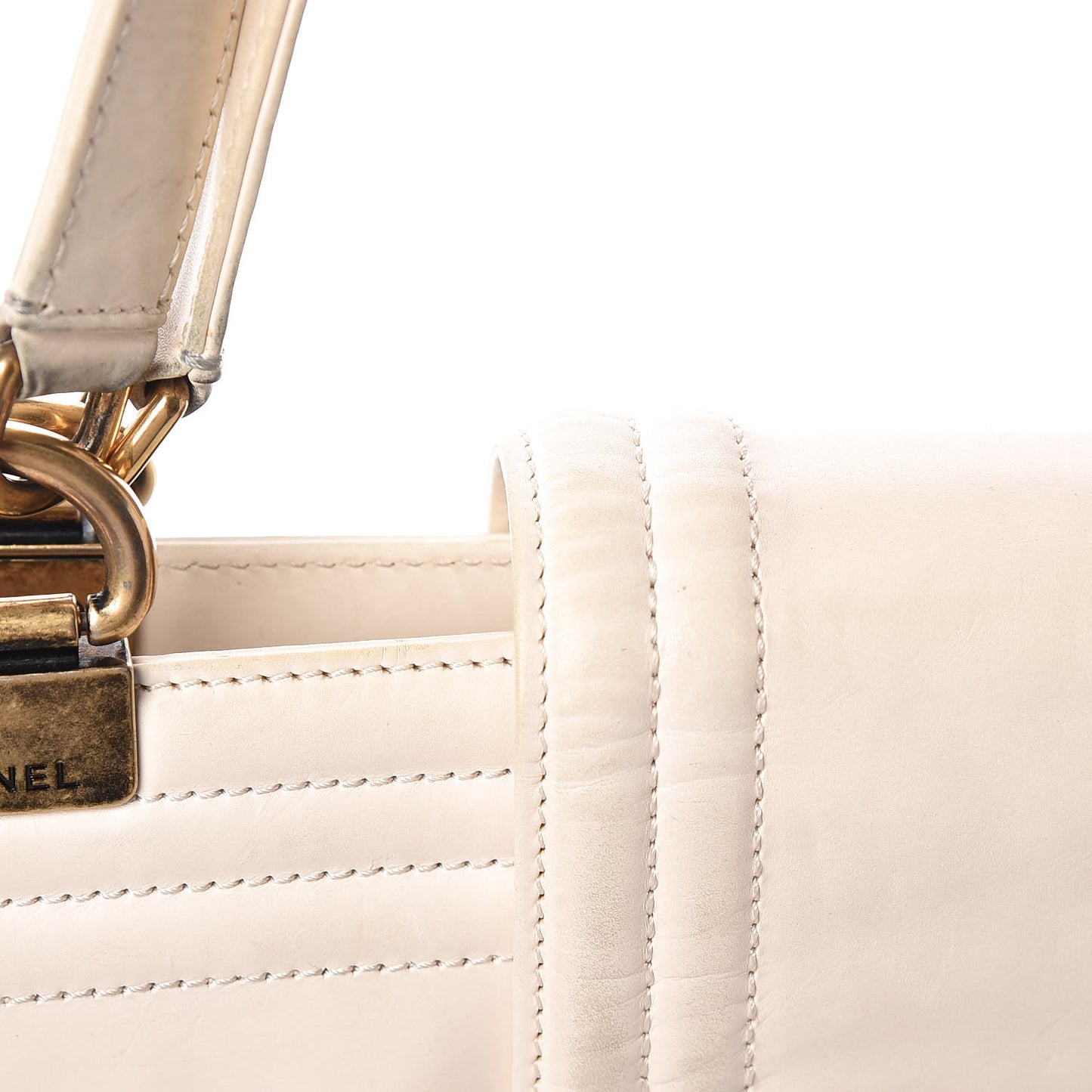 Glazed Calfskin Boy Tote White