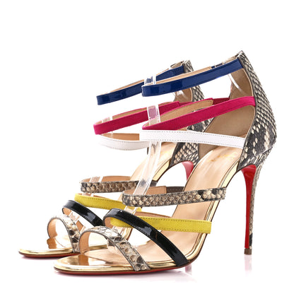 Christian Louboutin Suede Snakeskin Patent Metallic Calfskin Mariniere 100 Cage Sandals 39.5 Multicolor 3 of 7
