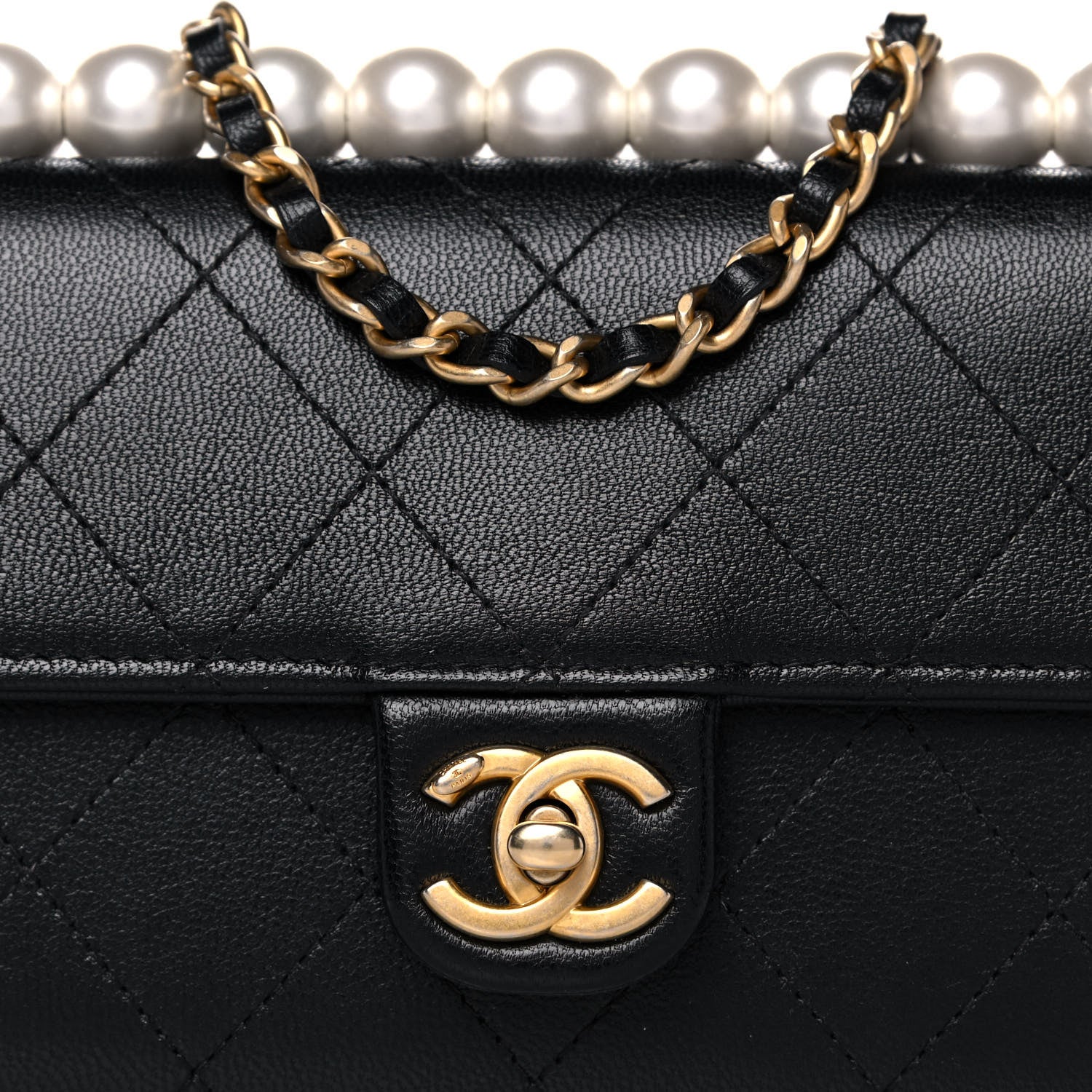Chanel Goatskin Quilted Chic Pearls Clutch With Chain Black 9 of 12