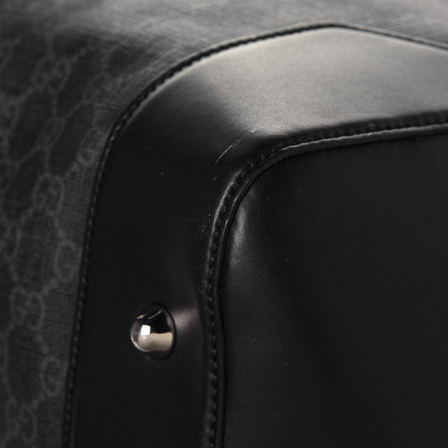 Gucci Soft GG Supreme Monogram Appia Calfskin Web Large Carry On Duffle Bag Black Grey 10 of 15