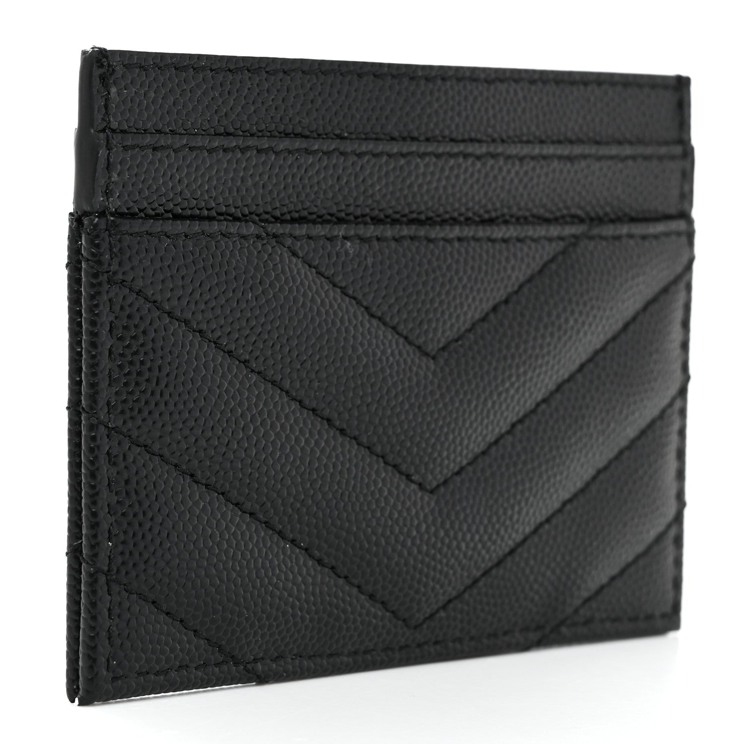 Saint Laurent Grain De Poudre Matelasse Chevron Monogram Credit Card Case Black 3 of 7