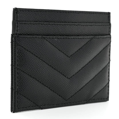 Saint Laurent Grain De Poudre Matelasse Chevron Monogram Credit Card Case Black 3 of 7