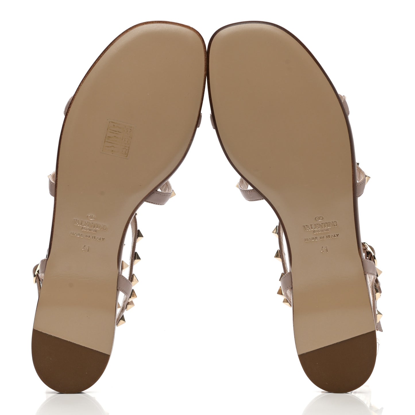 Calfskin Rockstud Gladiator Flat Sandals 41 Poudre