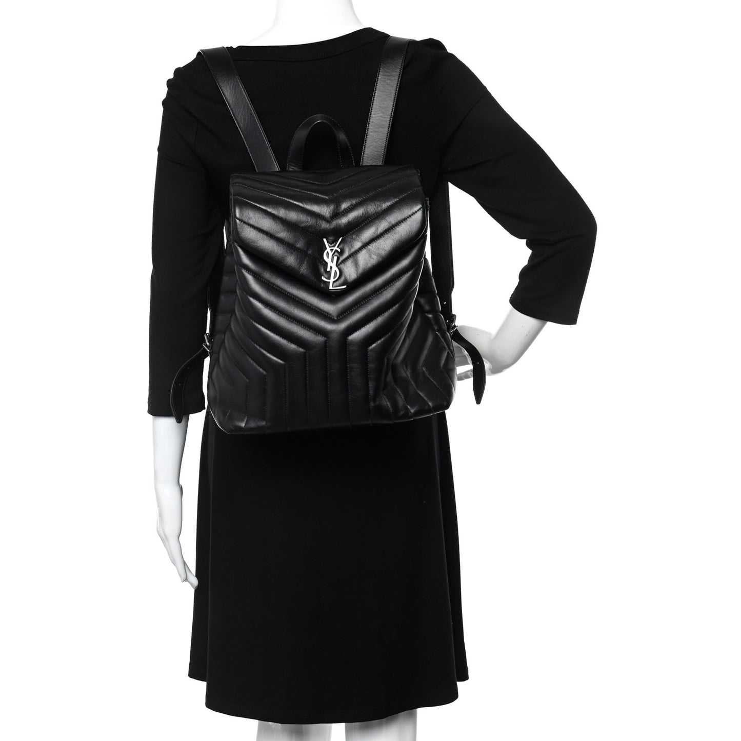 Calfskin Y Quilted Monogram Medium Loulou Backpack Black