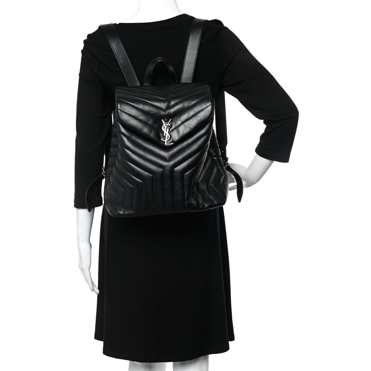 Saint Laurent Calfskin Y Quilted Monogram Medium Loulou Backpack Black 2 of 11