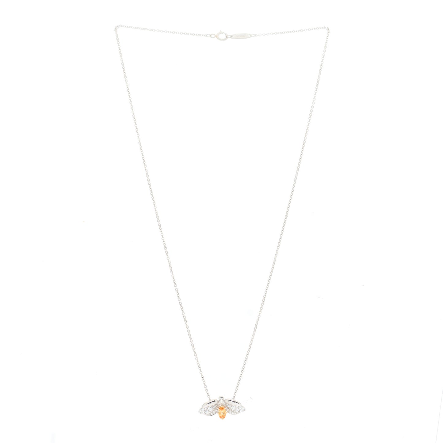 Platinum 18K Yellow Gold Diamond Spessartine Paper Flowers Firefly Pendant Necklace