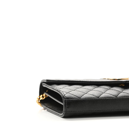 Saint Laurent Grain De Poudre Mixed Matelasse Triquilt Monogram Chain Wallet Black 8 of 9