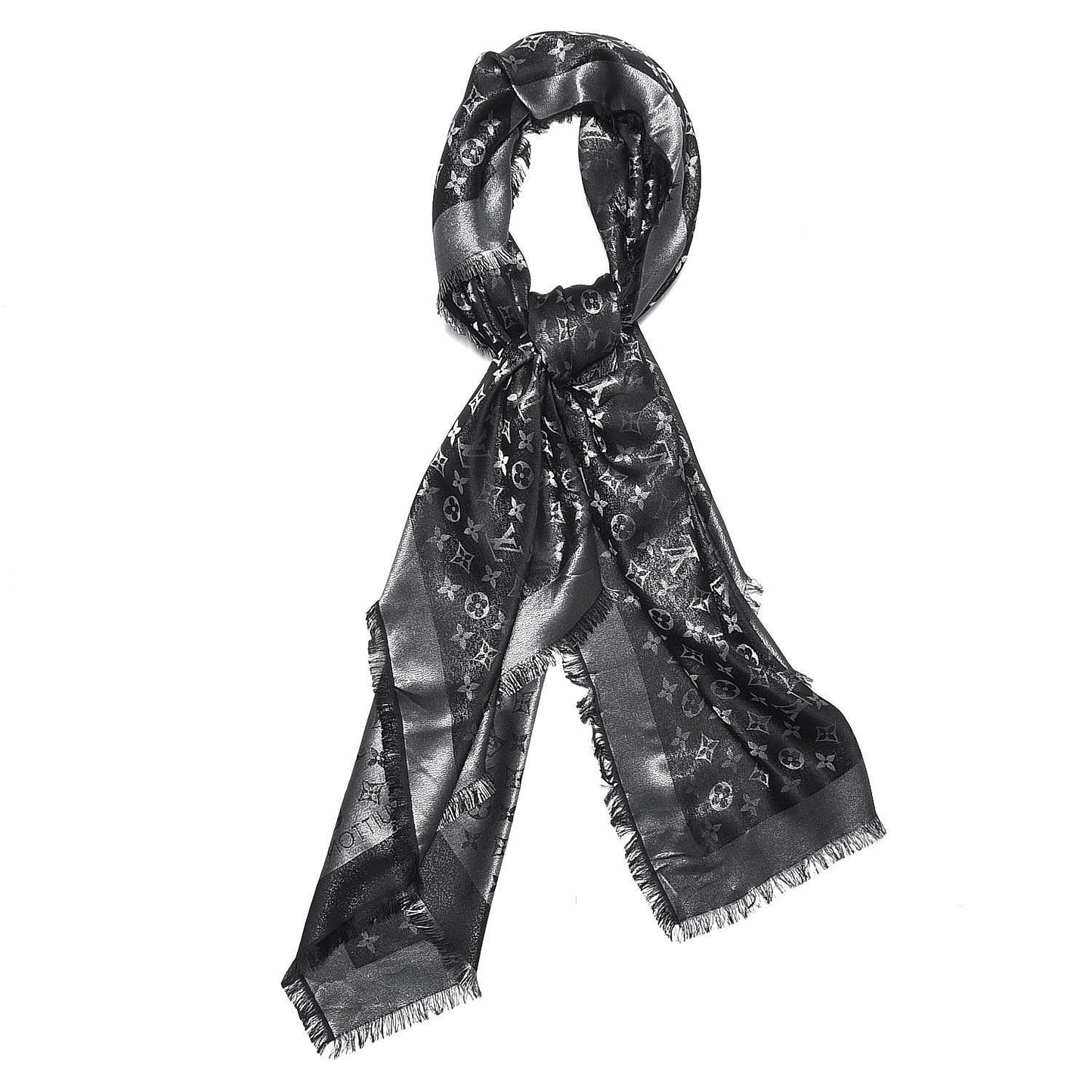 Silk Lurex Wool Monogram Shine Shawl Black