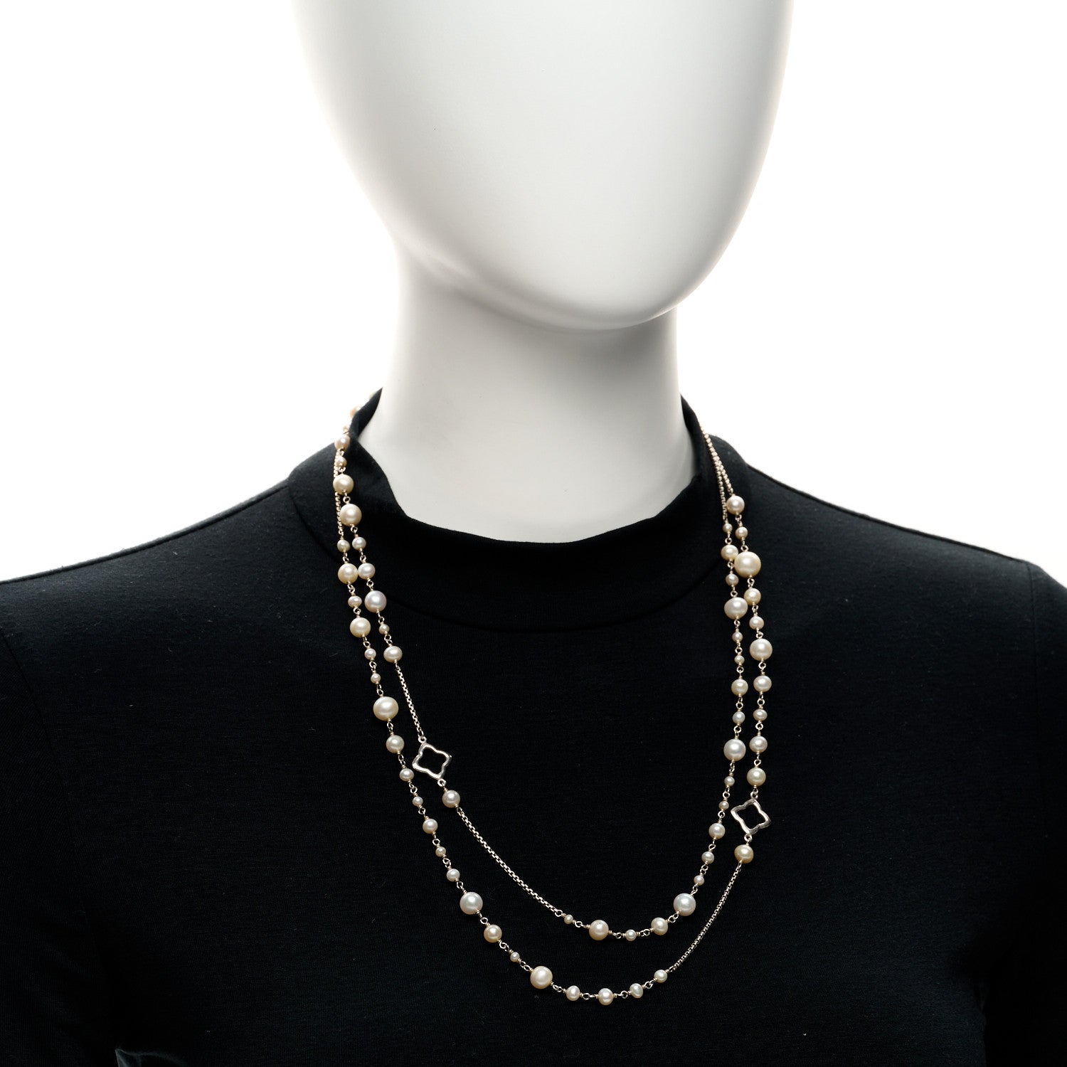 David Yurman Sterling Silver Cultured Pearl Quatrefoil Long Chain Necklace 2 of 4