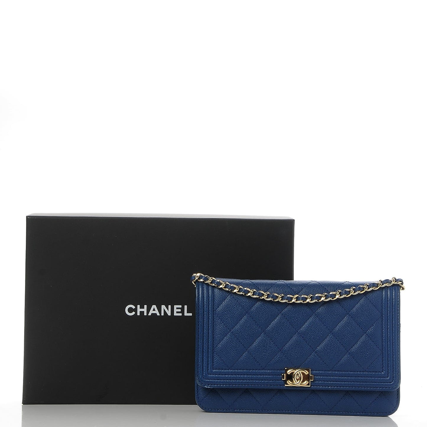Caviar Quilted Boy Wallet On Chain WOC Dark Blue