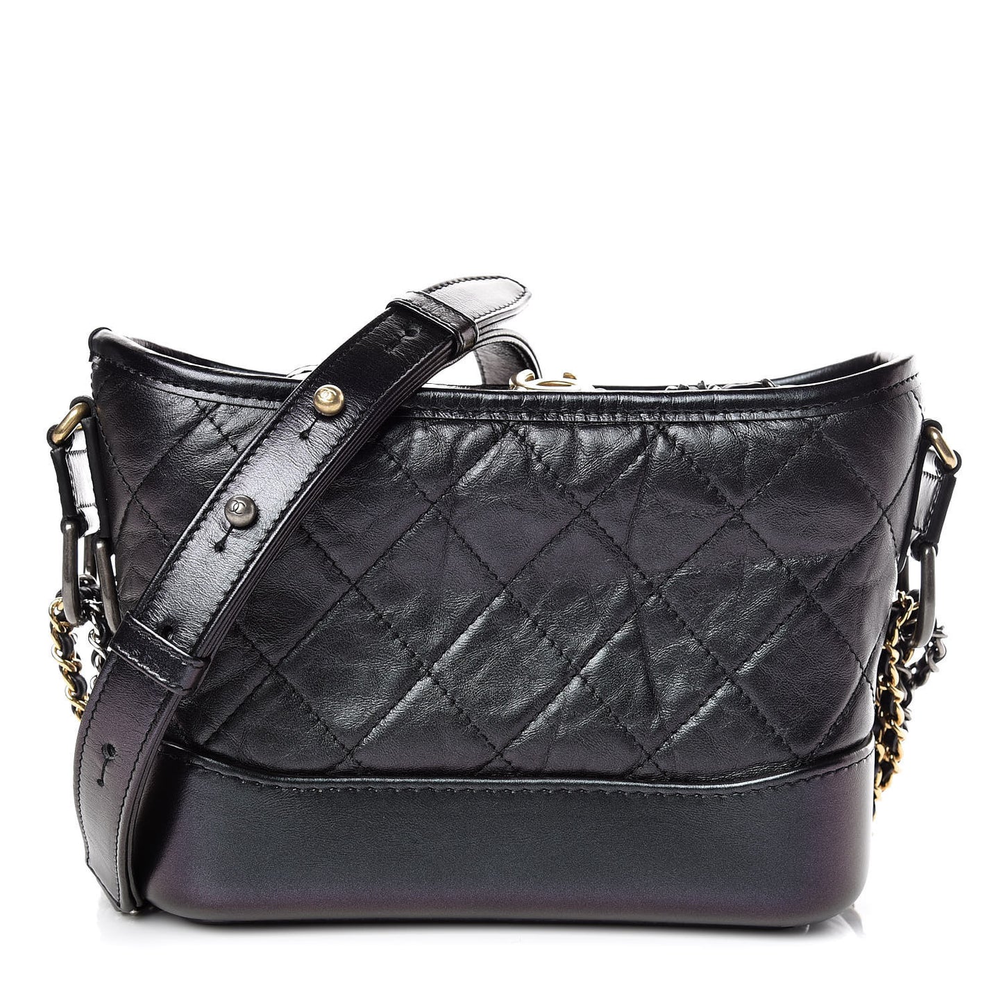 Aged Calfskin Quilted Small Gabrielle Hobo Black