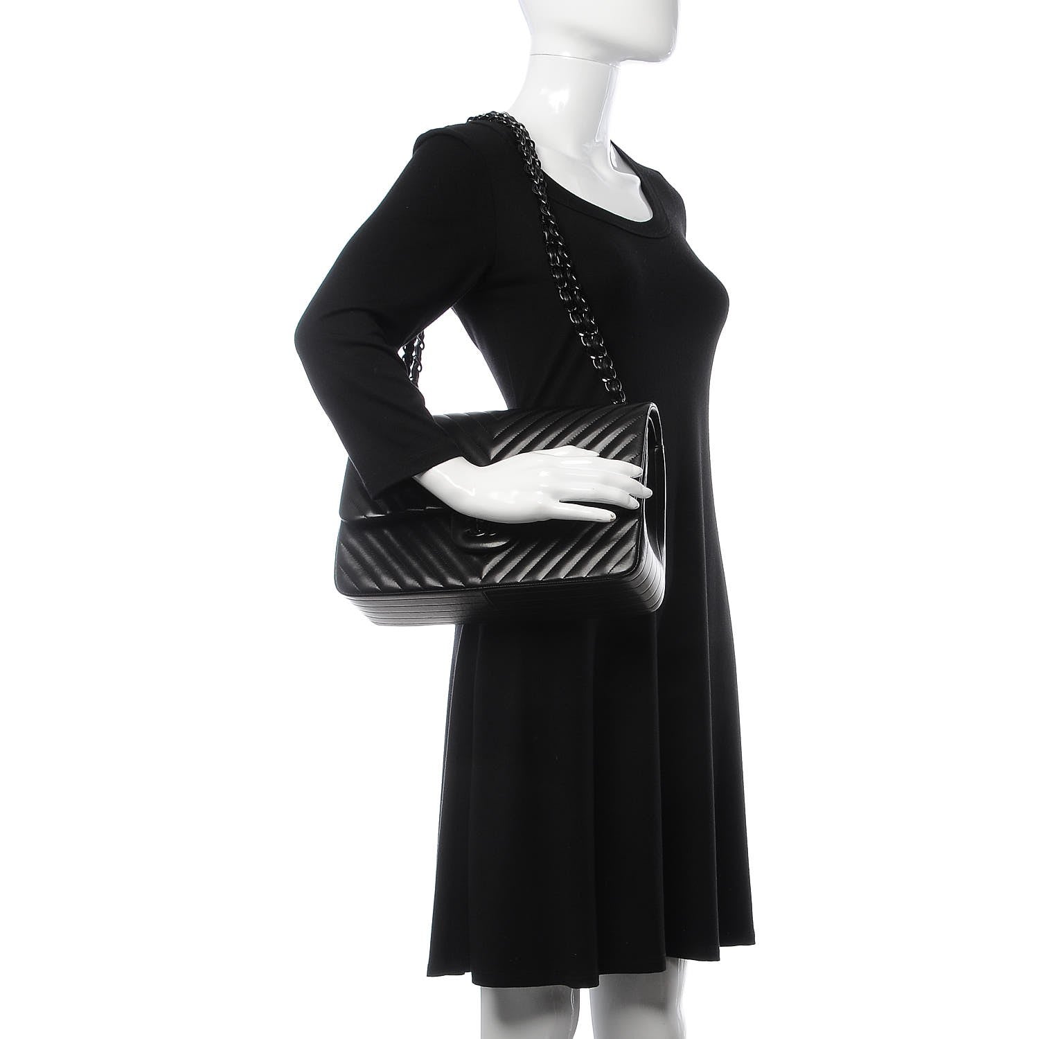 Chanel Lambskin Chevron Quilted Jumbo Double Flap So Black 3 of 9