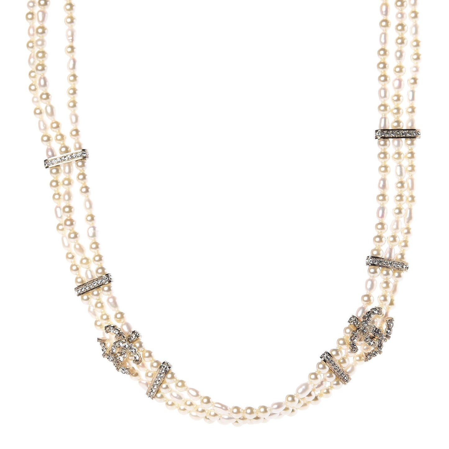 Crystal Pearl CC Short Necklace Golden White