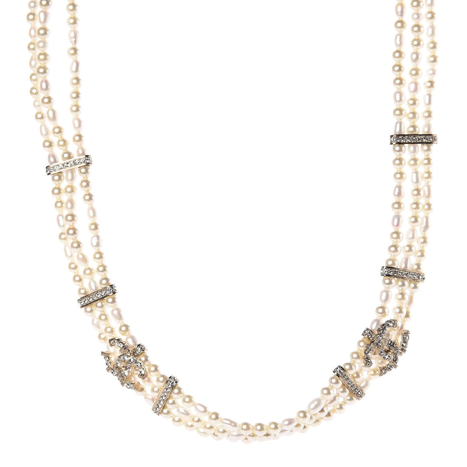 Chanel Crystal Pearl CC Short Necklace Golden White 1 of 6