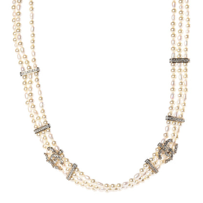 Chanel Crystal Pearl CC Short Necklace Golden White 1 of 6