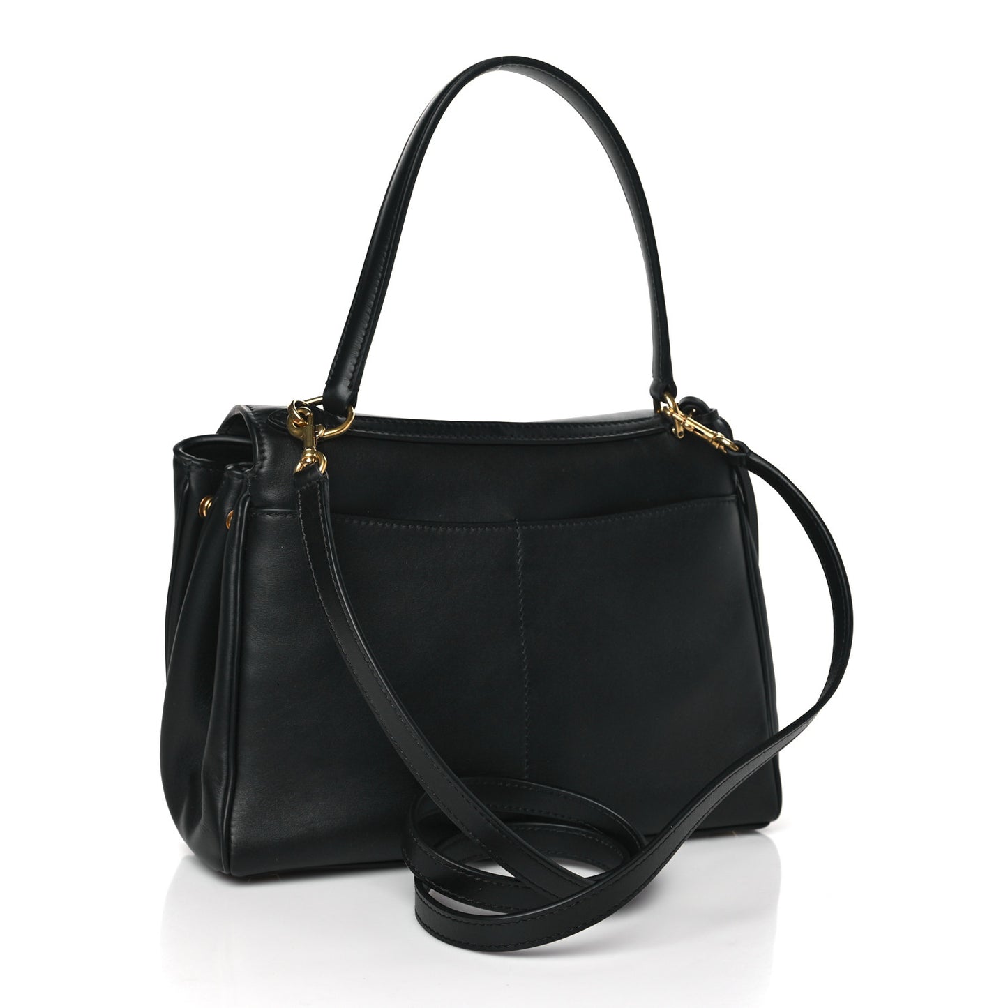 Natural Smooth Calfskin Medium Rodeo Top Handle Handbag Black