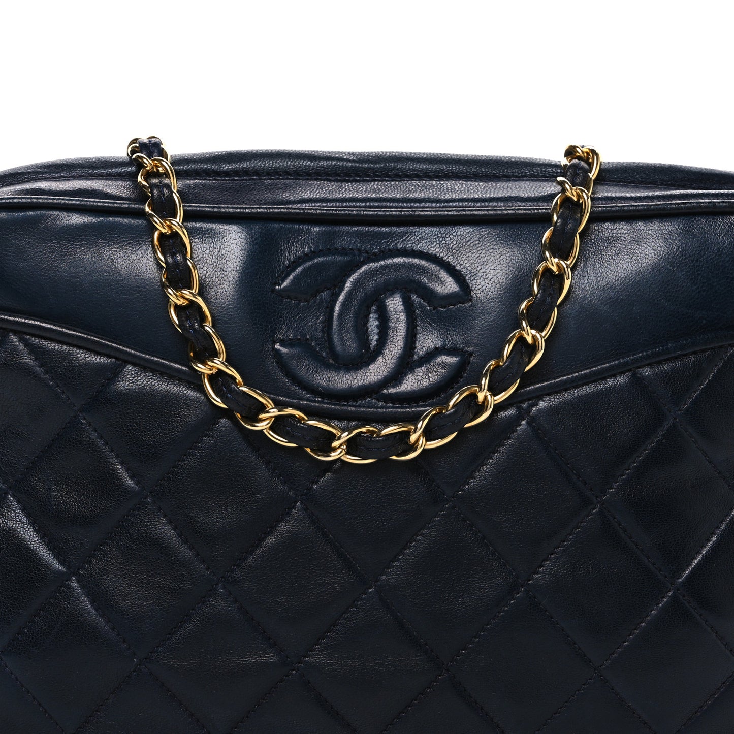 Lambskin Quilted CC Tassel Camera Case Navy