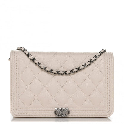 Chanel Caviar Quilted Boy Wallet On Chain WOC Ivory 1 of 8