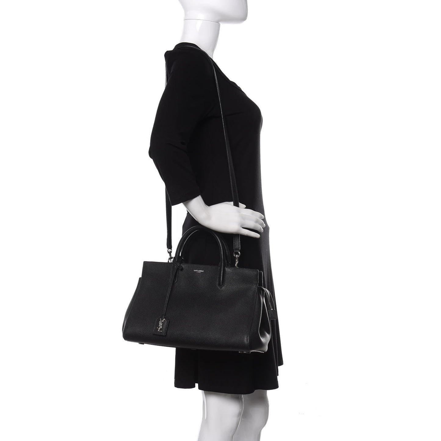 Grained Calfskin Small Cabas Rive Gauche Black