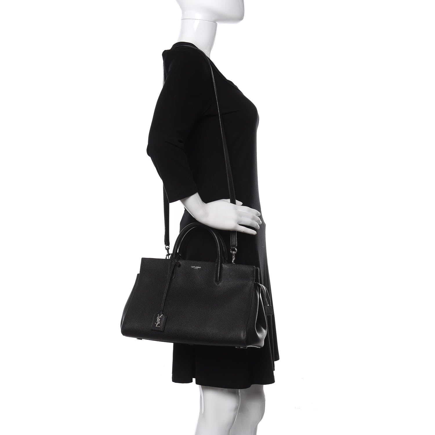 Saint Laurent Grained Calfskin Small Cabas Rive Gauche Black 2 of 13