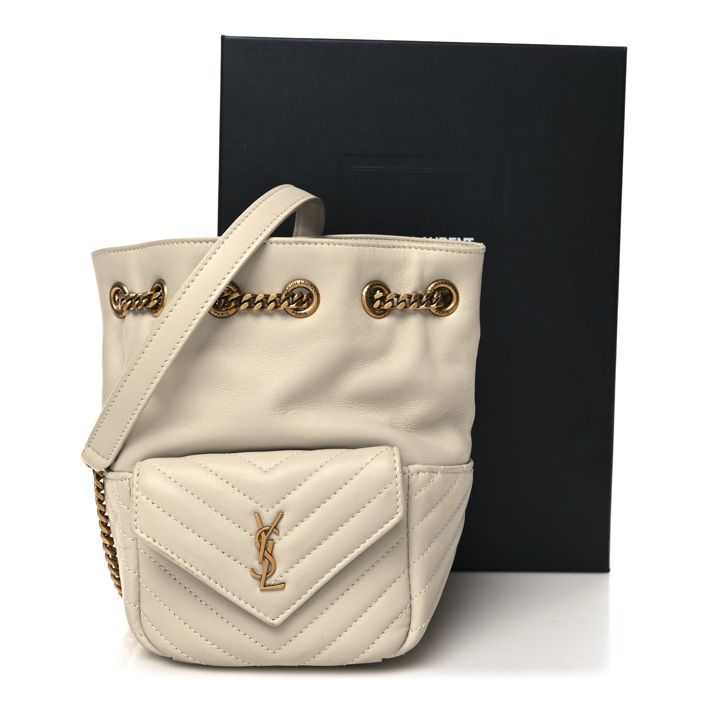 Lambskin Matelasse Monogram Joe Nano Bucket Bag Blanc Vintage