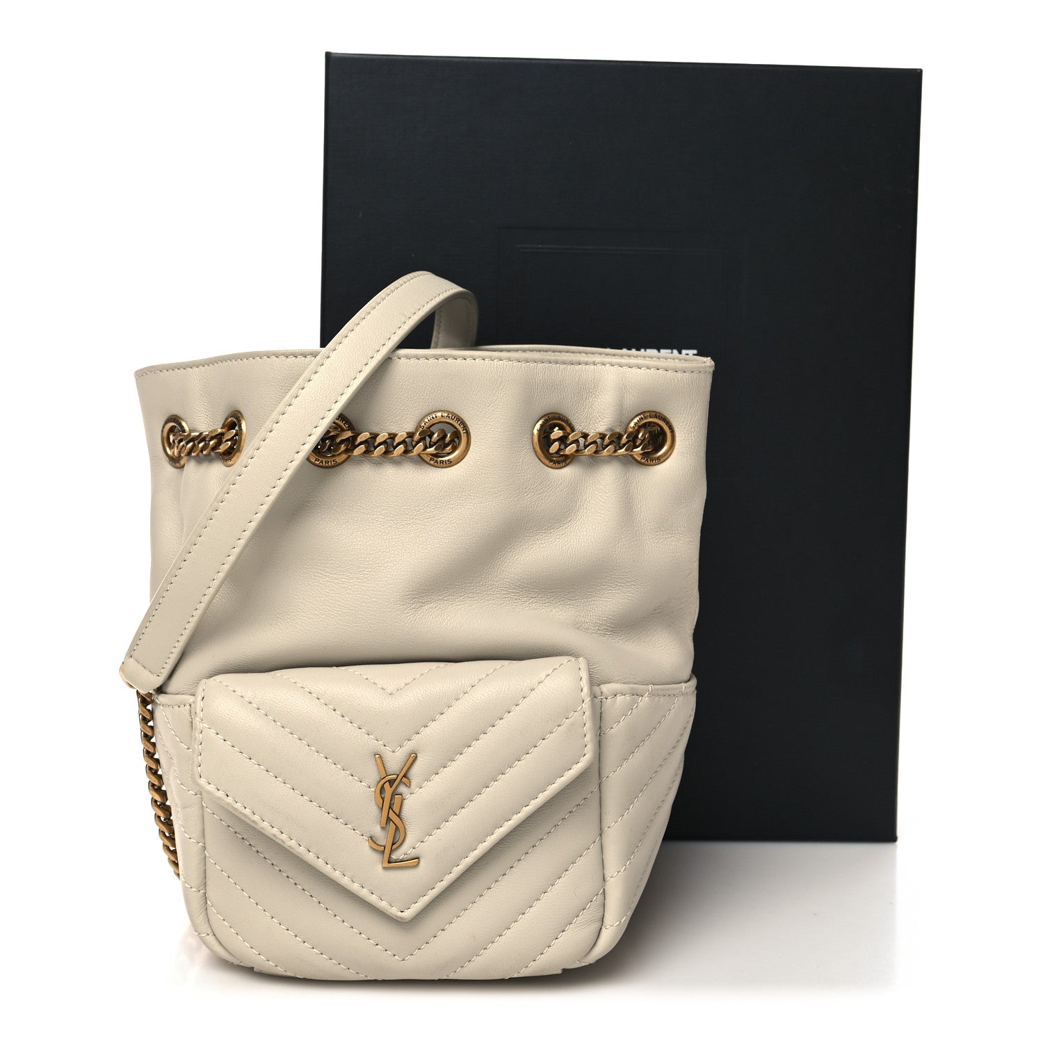 Saint Laurent Lambskin Matelasse Monogram Joe Nano Bucket Bag Blanc Vintage 13 of 13