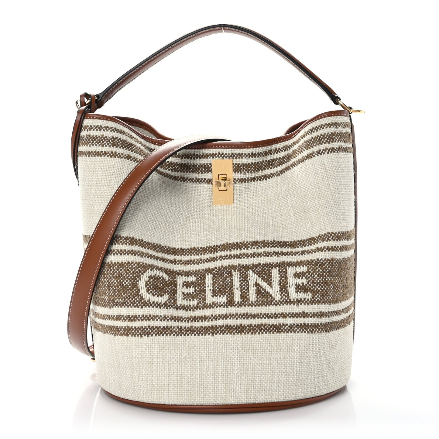 Canvas Smooth Calfskin Logo Bucket 16 Bag Beige Brown Tan