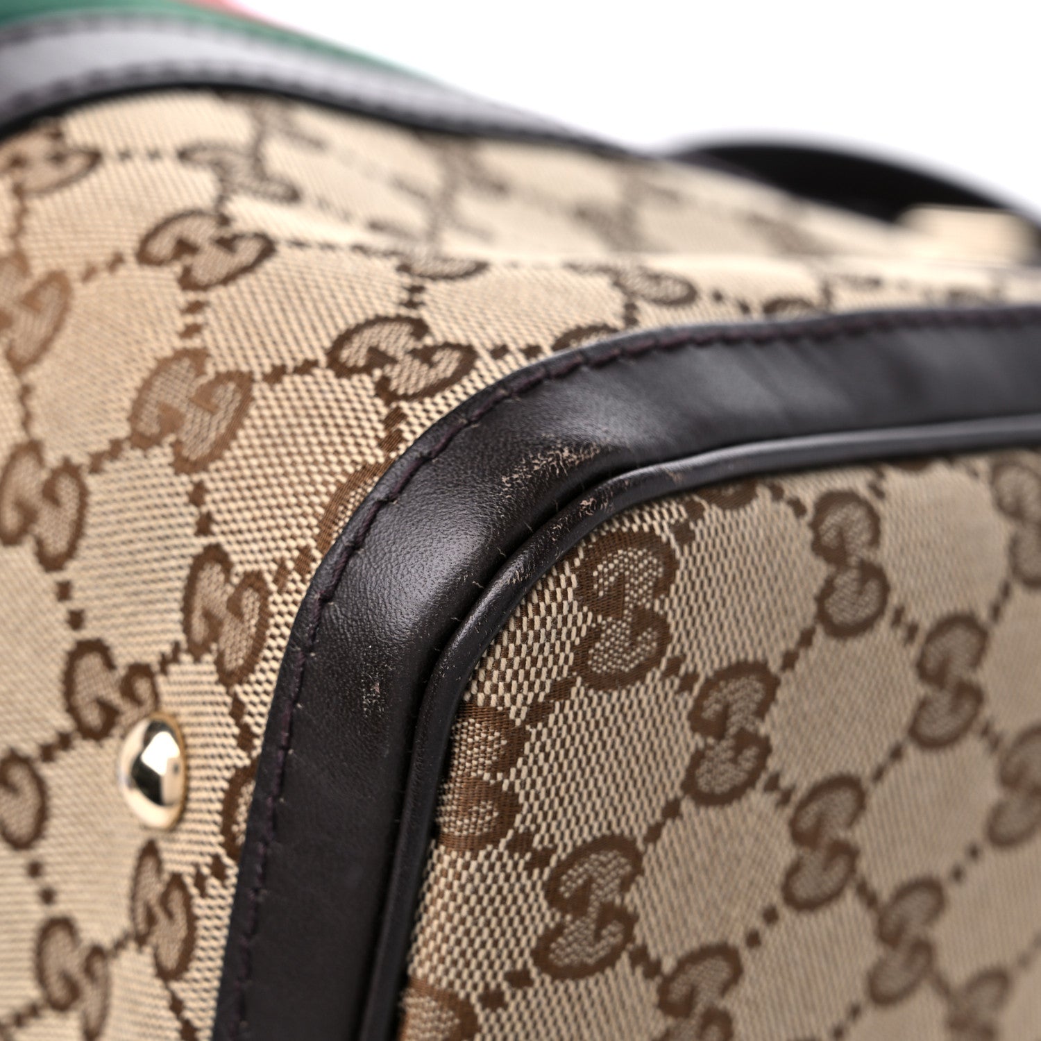 Gucci Monogram Selleria Calfskin Vintage Web Medium Boston Beige Ebony Cocoa 9 of 17