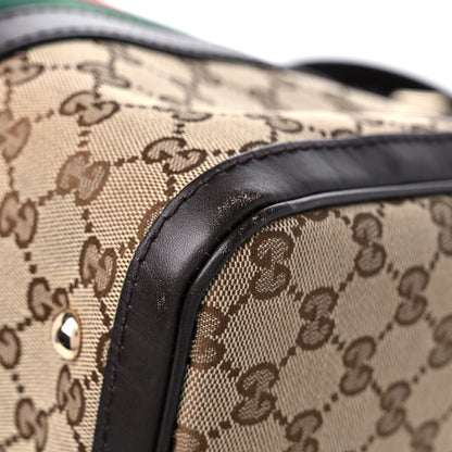 Gucci Monogram Selleria Calfskin Vintage Web Medium Boston Beige Ebony Cocoa 9 of 17